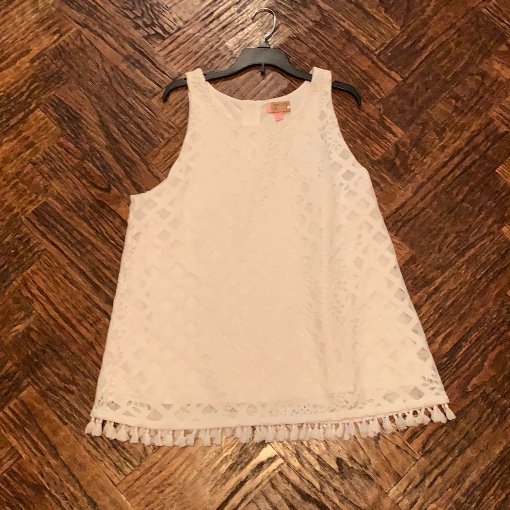 Lilly Pulitzer White Eyelet Tassel Tank Top